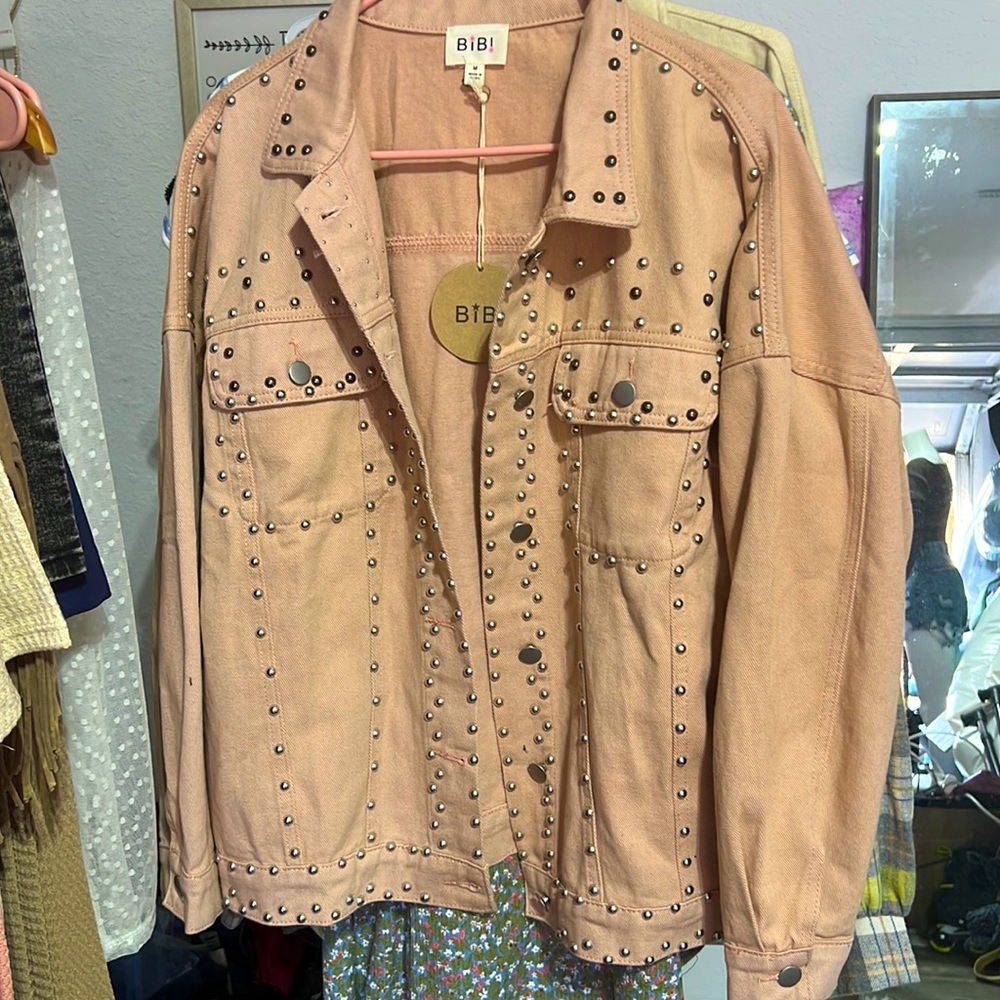 NWT Size medium Peach studded Demin Jacket